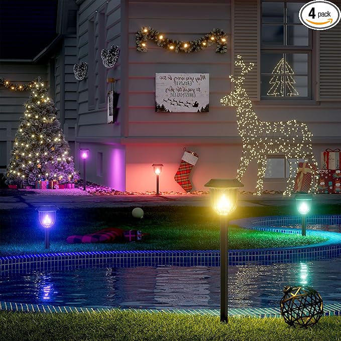 AOSEA 4 Pack Christmas Solar Pathway Lights Outdoor Waterproof by AOSEA