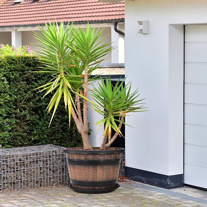 Quarut Large Plastic 3 Pack16 inch Plant Pots, Whiskey Barrel Planters - Image 7