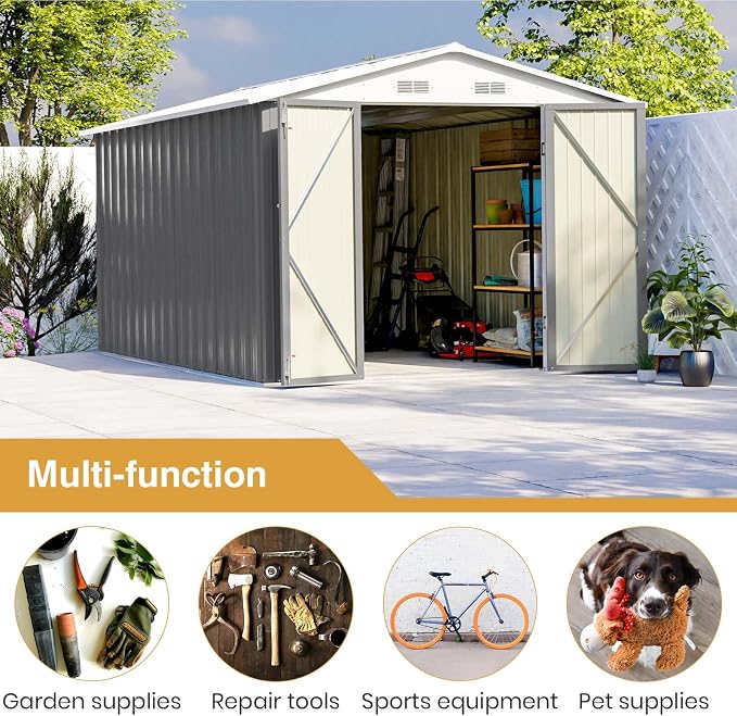 Patiowell 12 x 8 FT Outdoor Storage Shed, Steel Shed Storage House - Image 5