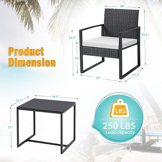 Flamaker 3 Pieces Patio Furniture Outdoor Wicker Modern Rattan Chair - Image 6