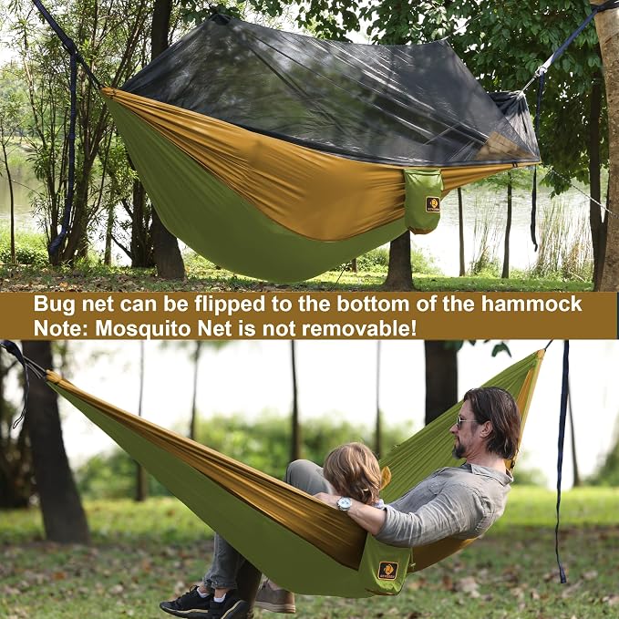 Camping Hammock with Net, Portable Lightweight Double Hammocks with Tree Straps - Image 4