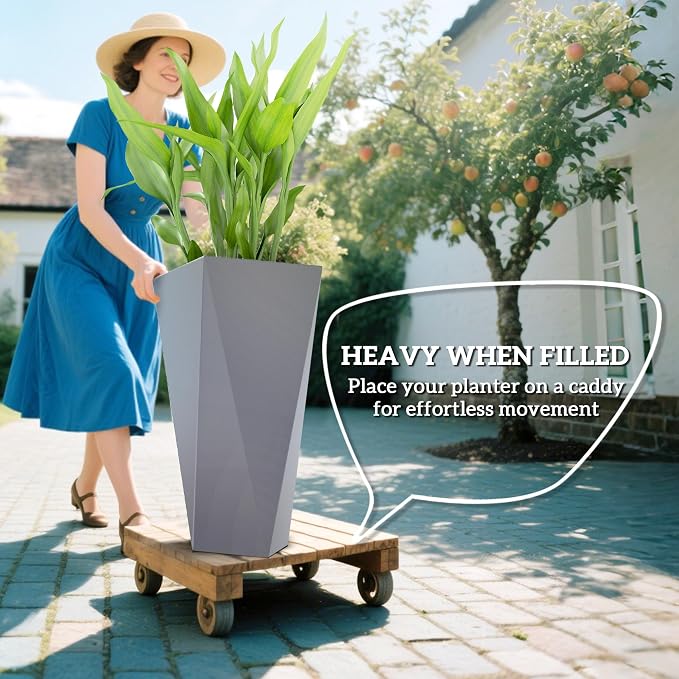 Outsunny Set of 3 Tall Planters, MgO Indoor Outdoor Planters - Image 3