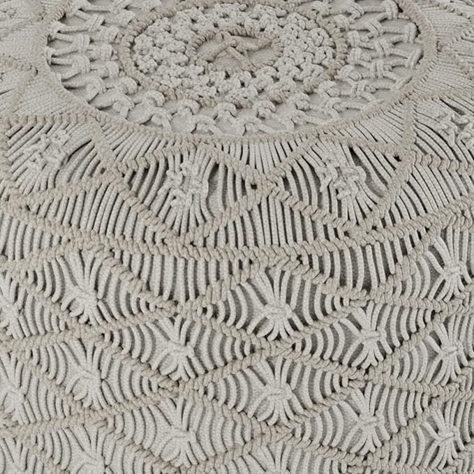 SIMPLIHOME Coates Contemporary Round Macrame Pouf in Cloud Grey Cotton - Image 4