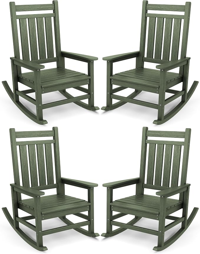 SERWALL Oversized Outdoor Rocking Chair Set of 4, HDPE Rocker by SERWALL