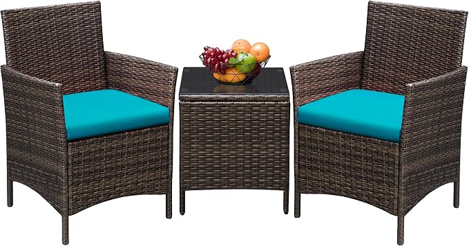 Greesum 3 Pieces Patio Furniture Sets Outdoor PE Rattan Wicker Chairs by BuynowfromGreesum
