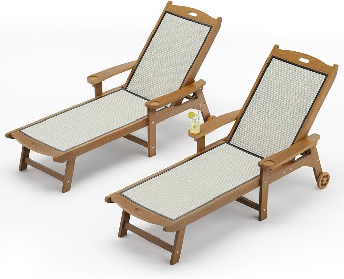 LUE BONA Chaise Lounge Chair Outdoor Set of 2, HDPS and HDPE Wicker Material by LUEBONA