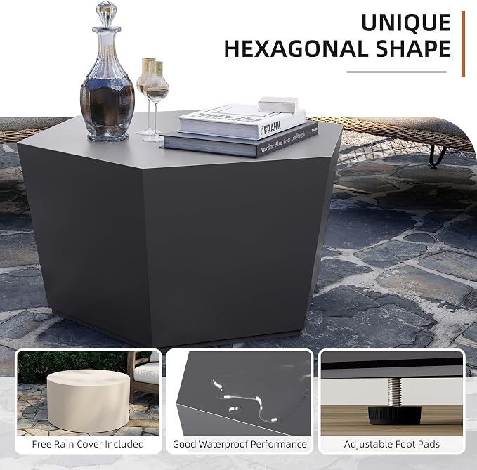 UPHA Outdoor Hexagon Coffee Table, Small Modern Minimalist Accent Tables - Image 5