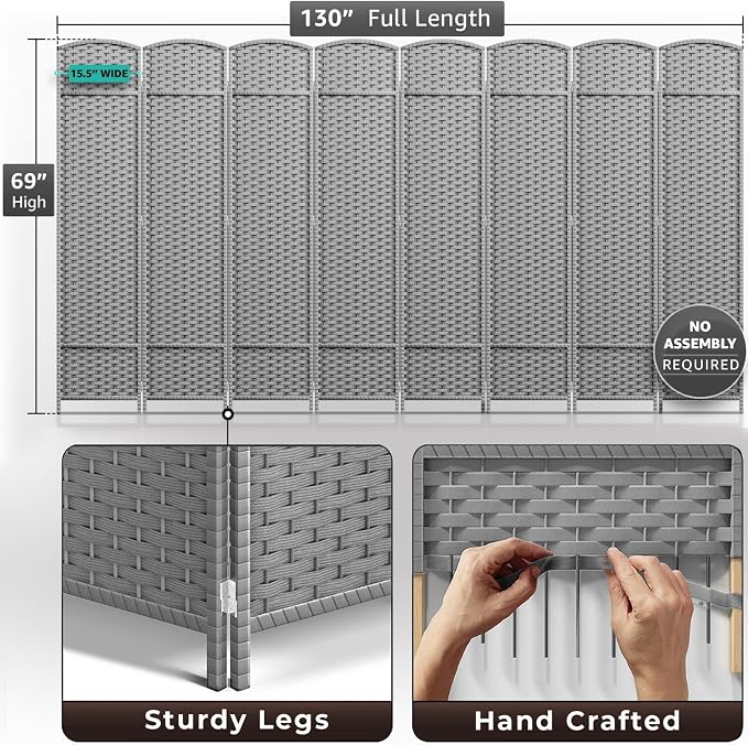 Sorbus 8 Panel Room Divider 6 ft. Tall - Image 5