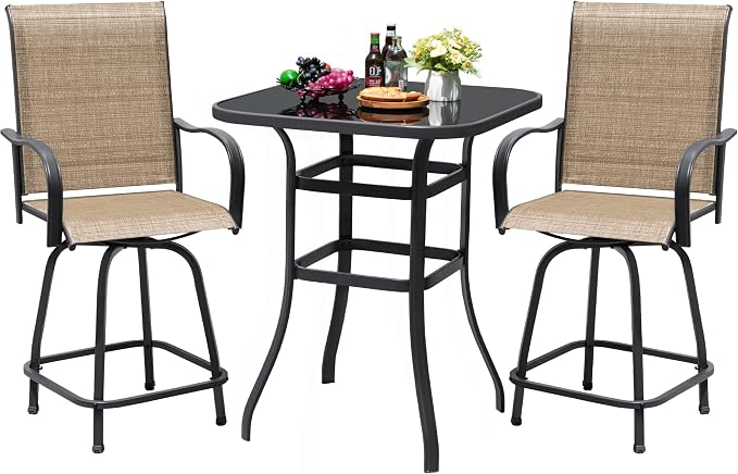 Devoko Patio Swivel Bar Set 3 Pieces Patio High Top Bar Table and Stools Chairs by DEVOKO