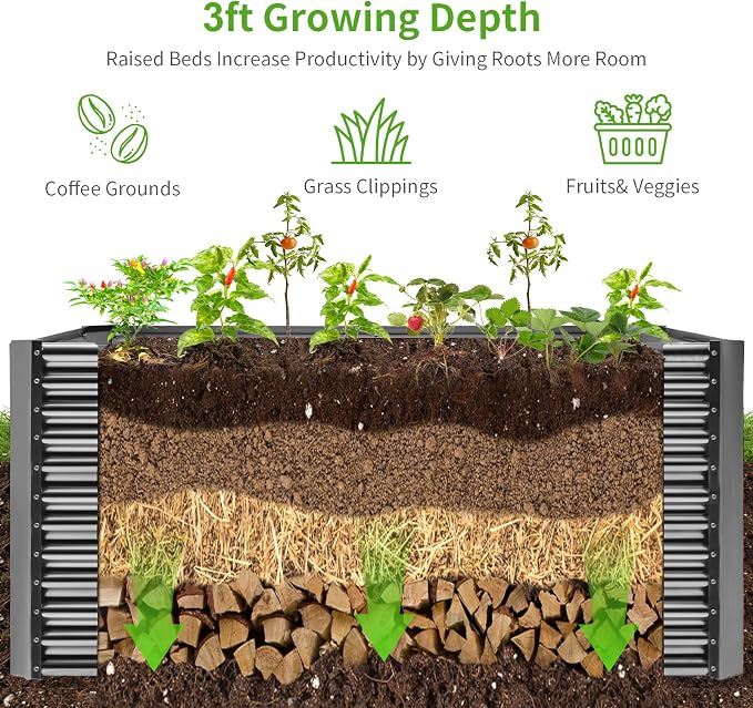 Land Guard 6x3x3ft Rectangular Galvanized Raised Garden Beds, Large-Capacity - Image 4