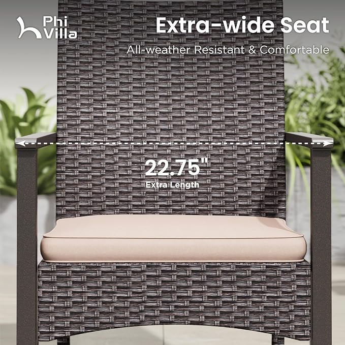 PHI VILLA Outdoor Dining Set for 6, Rectangular Rattan Table - Image 4