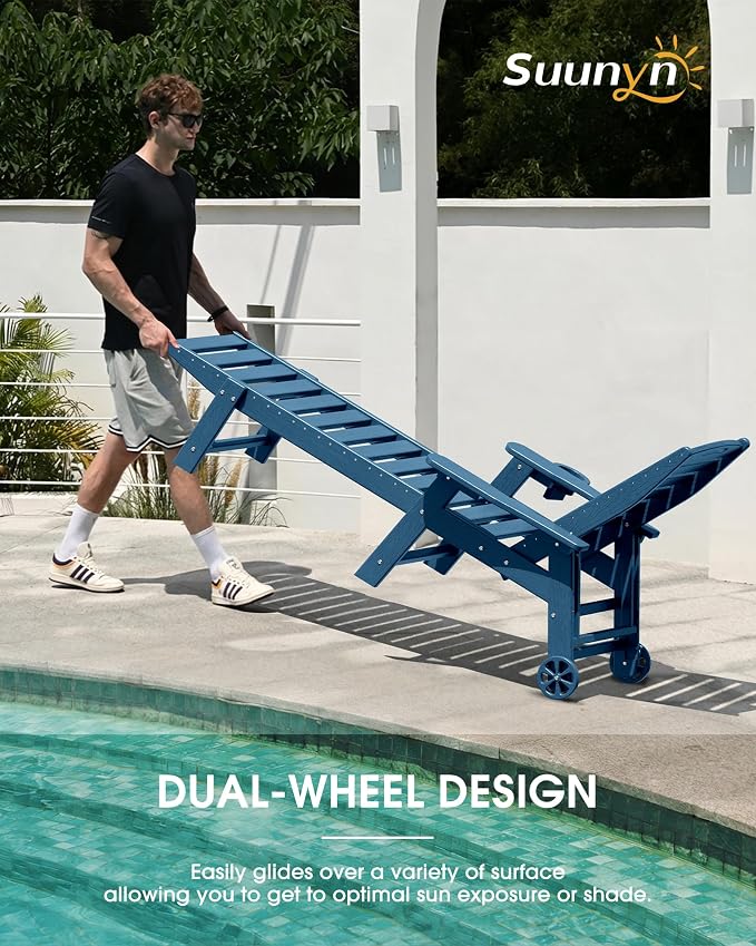 Lounge Chair Outdoor Set of 2, HDPE Chaise Lounge Outdoor, Pool Lounge Chair - Image 3