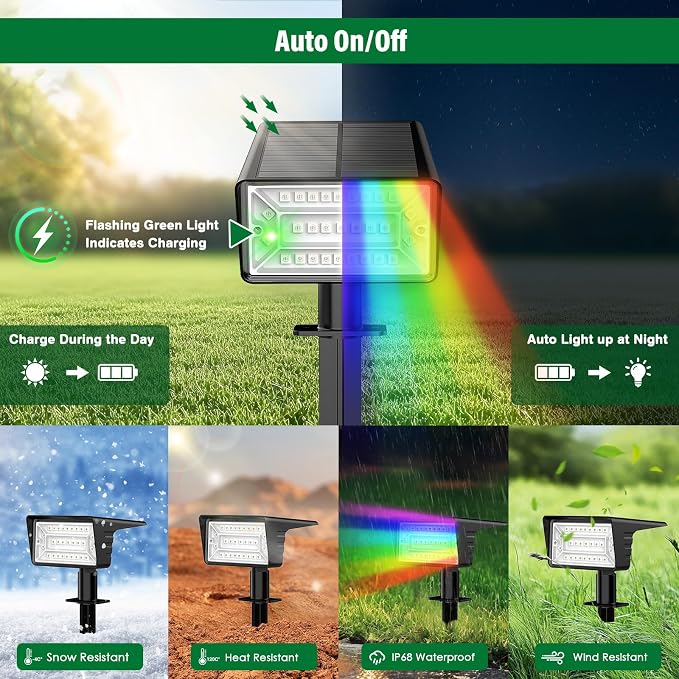 Solar Spot Lights Outdoor with 7 Lighting Modes RGB, 4 Pack Solar Color - Image 4