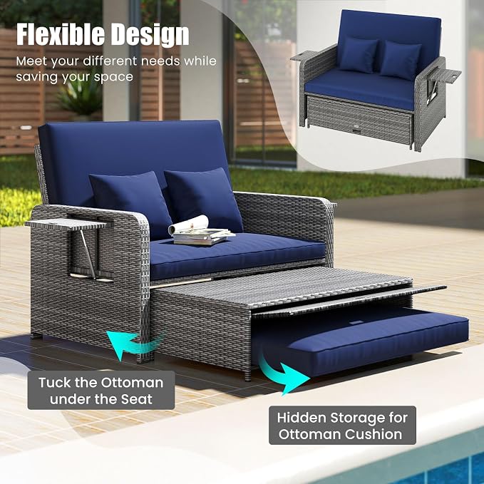 LDAILY Moccha Outdoor Daybed, Wicker Loveseat Sofa Set - Image 6