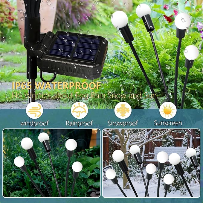 Solar Garden Lights Outdoor, 6 Pack 60 LED Solar Firefly Lights Waterproof - Image 3