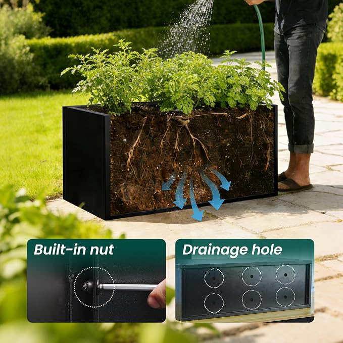 Metal Rectangular Planter Black Galvanized Steel Rectangle Planter Box 36" L x - Image 5