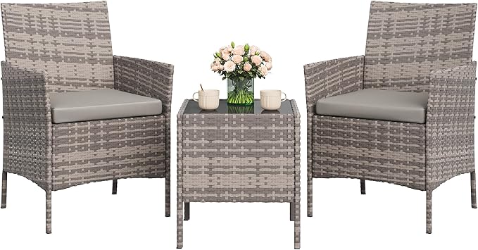 GAOMON 3-Piece Patio Furniture Set, Modern PE Rattan Conversation Set by GAOMON