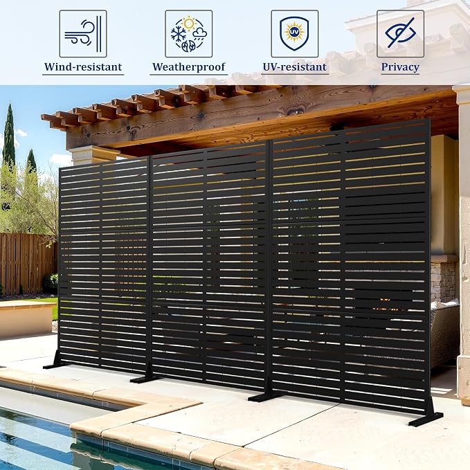 Metal Privacy Screen with Stand 72" H×47" W Outdoor Freestanding Privacy Screen - Image 5