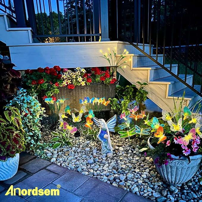 Anordsem Solar Garden Lights Outdoor: 8 Removable Optical Fiber Butterflies 2 - Image 6