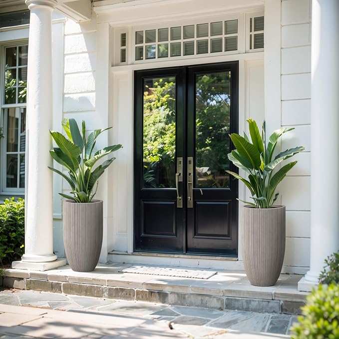 Kante 24 Inch Tall Round Concrete Planter, Large Indoor Outdoor Plant Pots - Image 3
