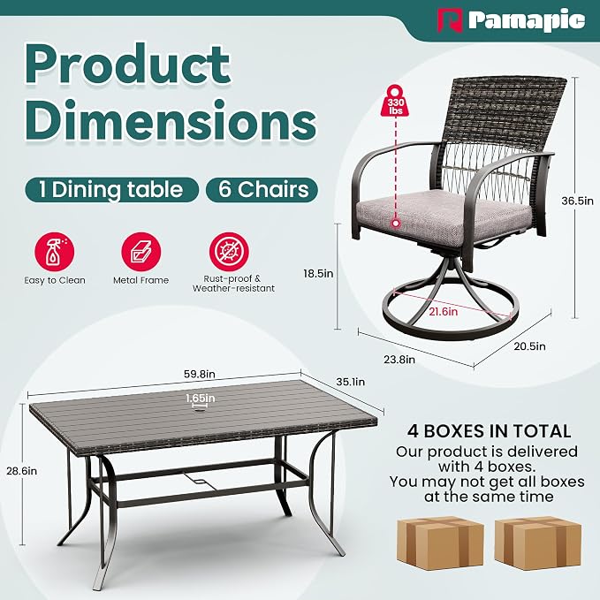 Pamapic 7 Piece Patio Dining Set - Image 5