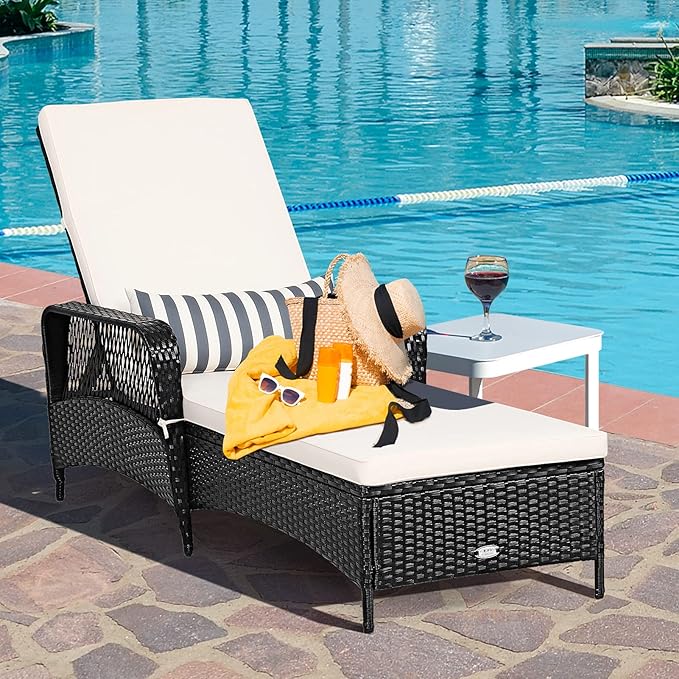 Tangkula Wicker Chaise Lounge Outdoor Set of 2, Patio Rattan Reclining Chaise - Image 4
