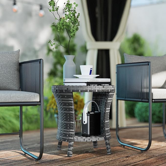 Outsunny 18" Outdoor Wicker Coffee Table, 2-Tier Patio Side Table - Image 2