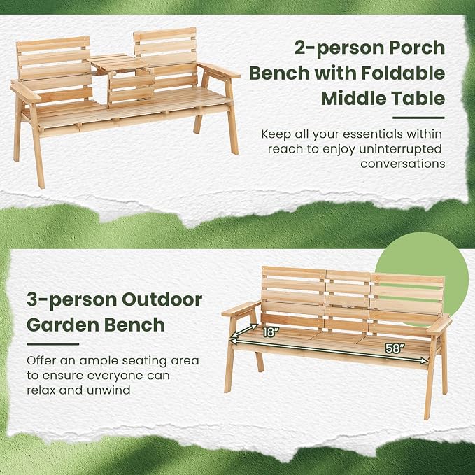 Tangkula Outdoor Fir Wood Bench - Image 7