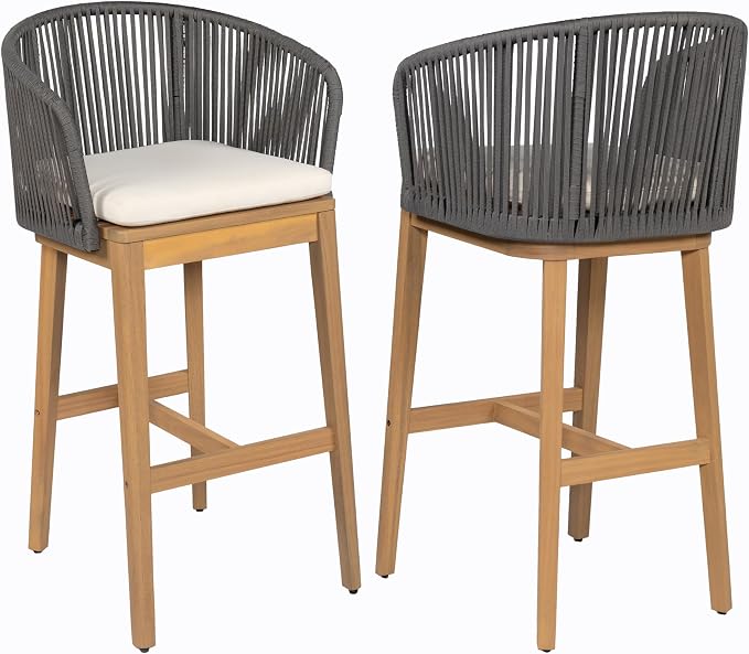Christopher Knight Home Zax Set of 2 Patio Barstool, Acacia Wood & Rope Outdoor - Image 5