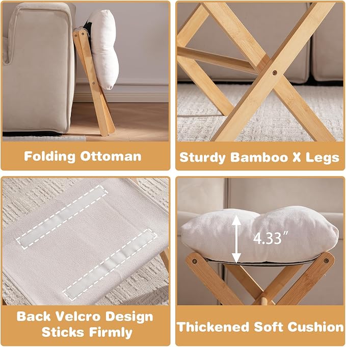 Ottoman Foot Rest- Bamboo Foldable Stool, Foot Stools Small Ottman - Image 8