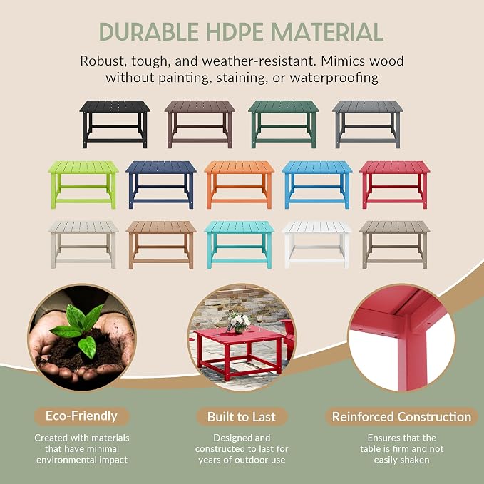 WestinTrends Malibu Low Outdoor HDPE Square Patio Coffee Table - Image 6