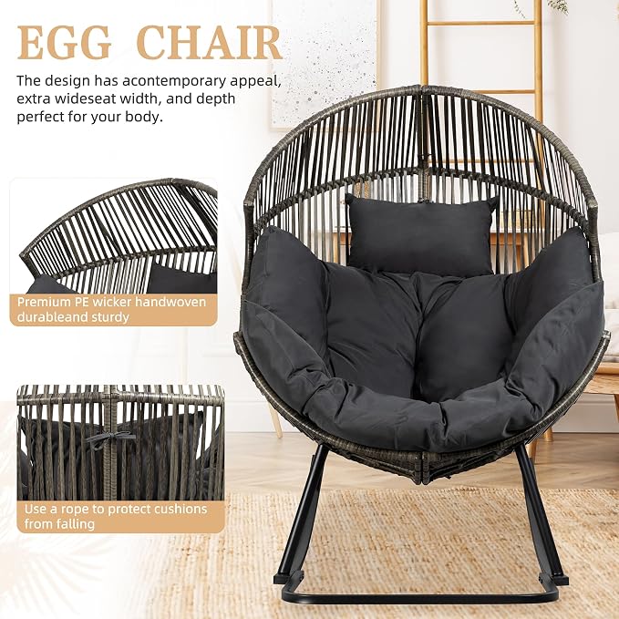 Vongrasig Wicker Egg Chair PE Rattan Rocking Chair - Image 4