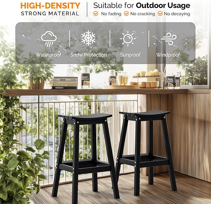 VINGLI 29" Outdoor Bar Stools Set of 2, HDPE Poly Lumber Bar Chairs - Image 6