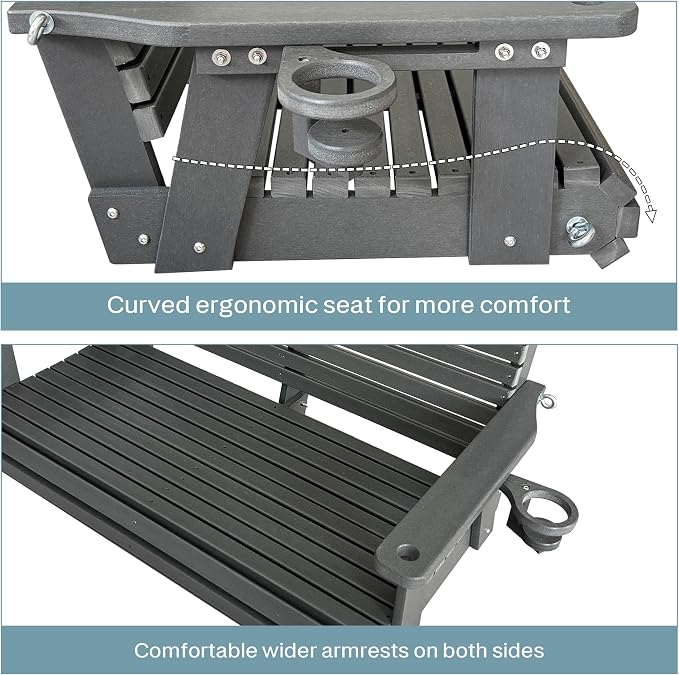 HDPE Porch Swing with 18/8 Stainless Steel Bolts, Ergonomic Design, Ultra - Image 5