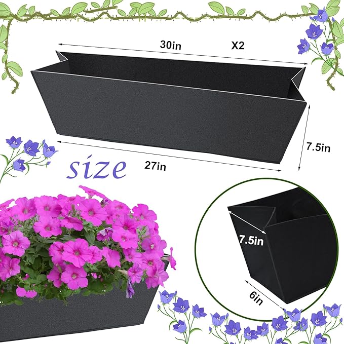 2PCS 30Inch Rectangle Window Box Liner Felt Planter Basket Liner Insert Black - Image 2