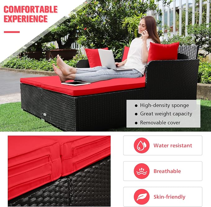 RELAX4LIFE Rattan Patio Outdoor Daybed, Wicker 2-Person Sunbed Loveseat - Image 7
