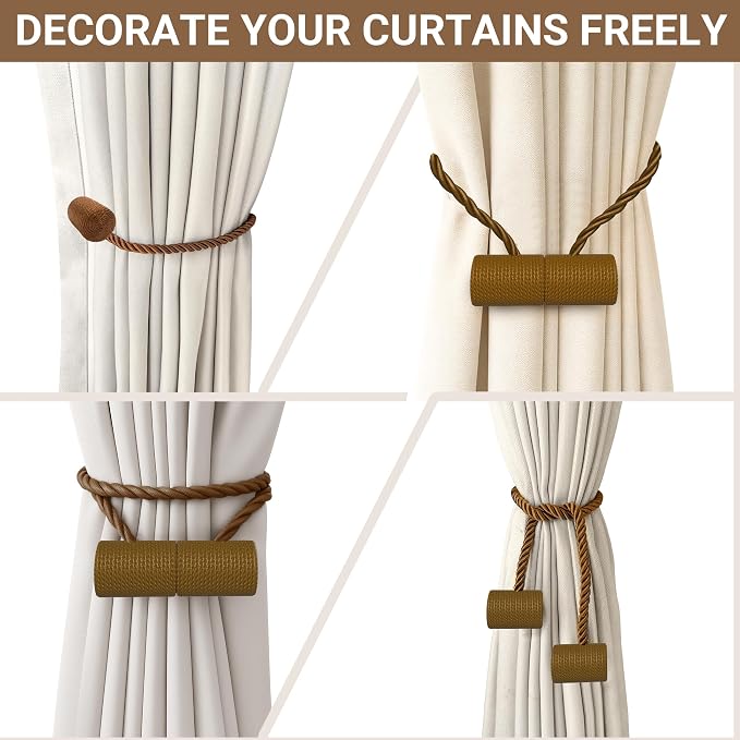 Hion Magnetic Curtain Tiebacks Dark Brown 6 Pack, Curtain Tiebacks Buckles - Image 7