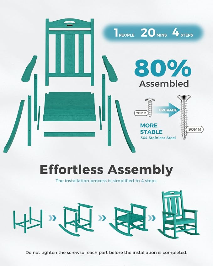 Ciokea Oversized Outdoor Rocking Chairs Set of 3, 380lbs Heavy-Duty Large Patio - Image 8