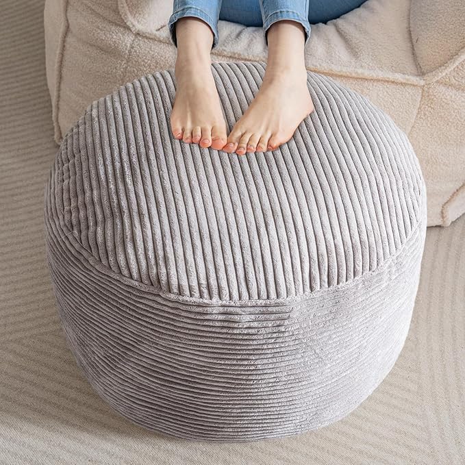HIGOGOGO Round Stuffed Pouf Ottoman, Corduroy Poufs by HIGOGOGO