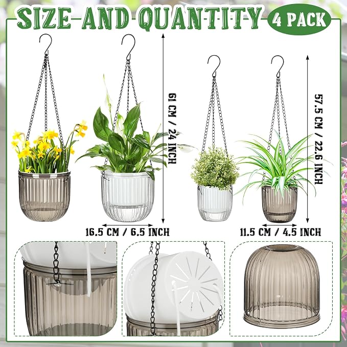 Maxcheck 4 Pcs Self Watering Hanging Planters Indoor Gift 6.5'' 4.5'' Hanging - Image 2
