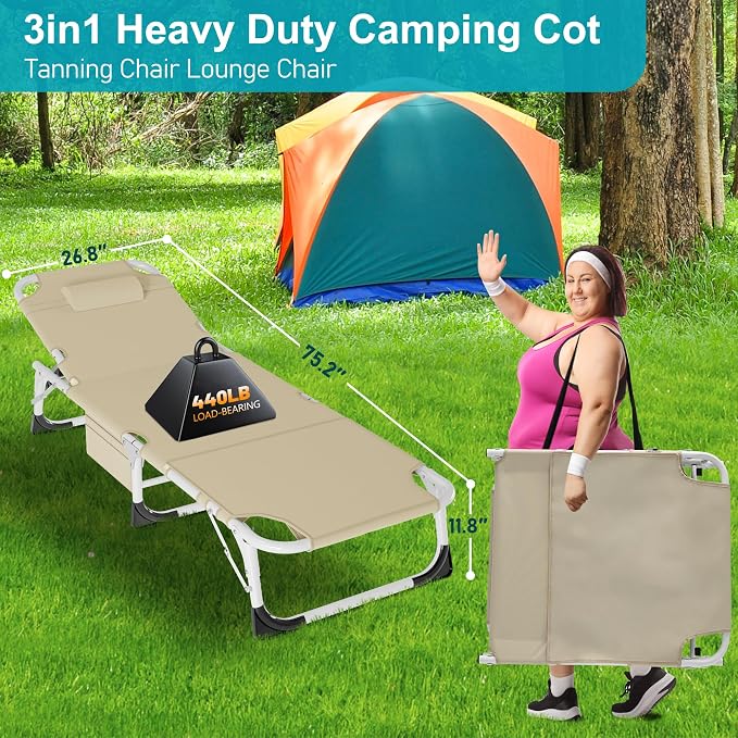 ABORON Oversized Folding Sun Tanning Chair, 3 in 1 5-Position Adjustable - Image 5