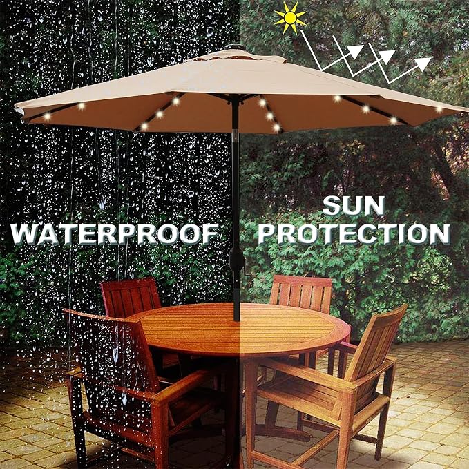 Blissun 9 ft Solar Umbrella, 32 LED Lighted Patio Umbrella, Table Market - Image 4