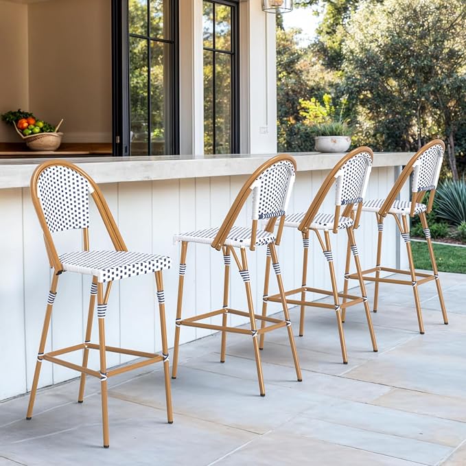 ONBRILL French Outdoor Bar Stool Set of 4, Patio Counter Height Chairs by ONBRILL