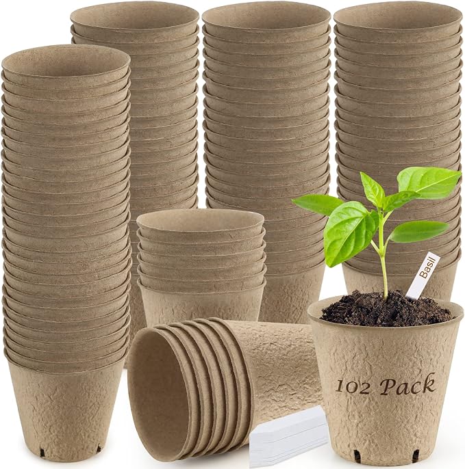 Peat Pots, 102 Pack 3.15 Inch Biodegradable Planting Peat Pots by GARDENANDTOOL