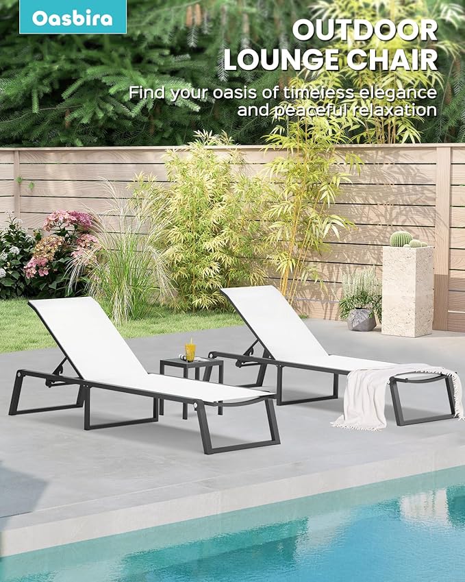 Aluminum Chaise Lounge Chair Outdoor, Foldable & Assembly Free Patio Pool - Image 6