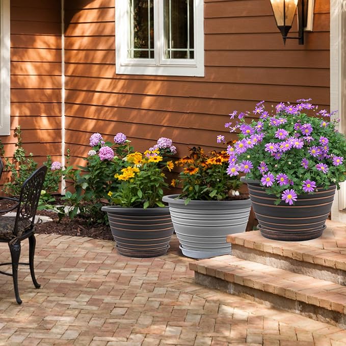 Large-Planter-Indoor-Outdoor Plant Pots, 12 inch 3 Pack Plastic Flower Pots - Image 7