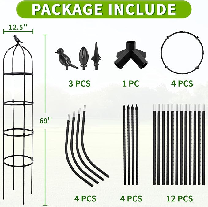 6FT Garden Obelisk Trellis for Climbing Plants, Adjustable 4-Tier Metal Plant - Image 2