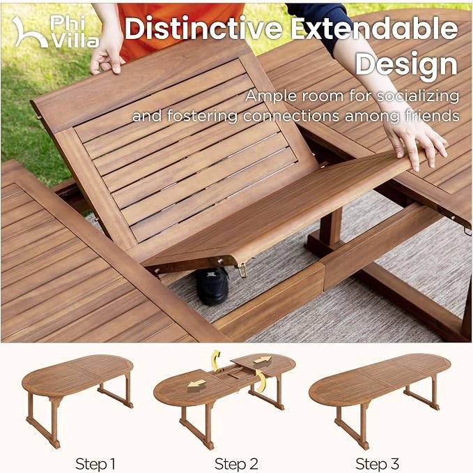 PHI VILLA 7 Pieces Acacia Wood Outdoor Dining Set - Image 2