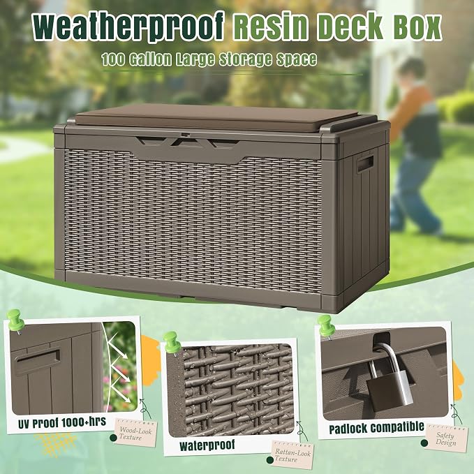 Greesum 100 Gallon Resin Deck Box Large Outdoor Storage - Image 4