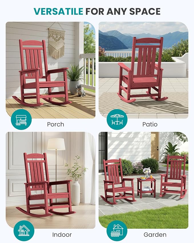 SERWALL Patio Rocking Chairs Set of 2, HDPE Outdoor Rockers - Image 9